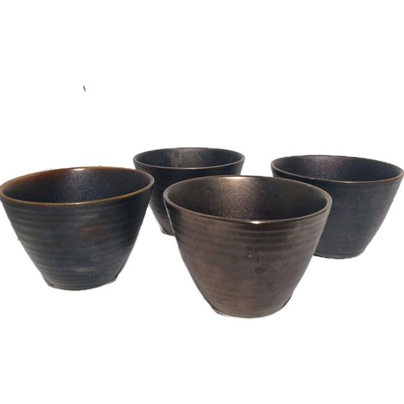 Set Of 4 Teavana Tea Cups Copper Bronze Swirl Ceramic Coffee Japan 3.5x2.5 - Picture 2 of 12